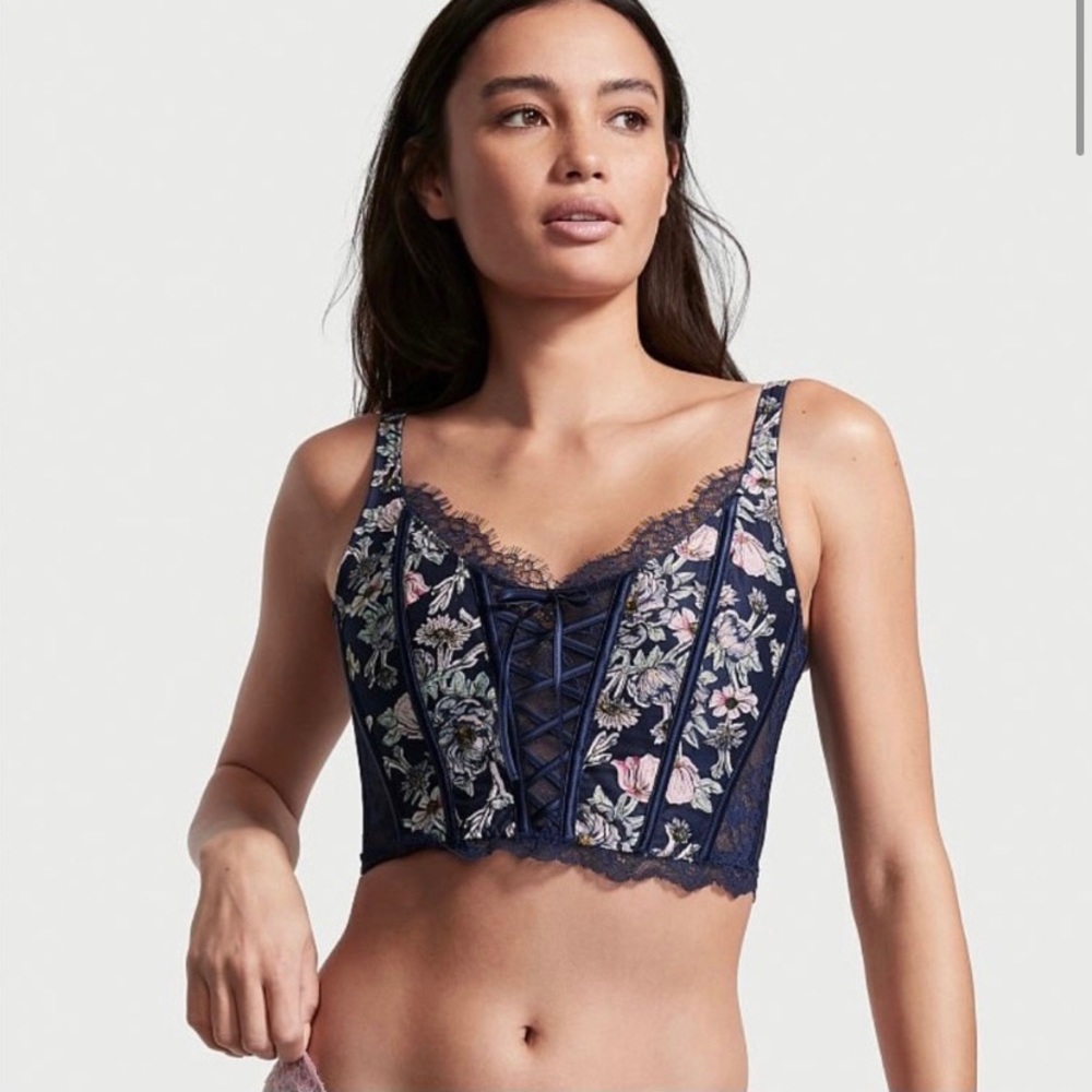 Victoria's Secret DREAM ANGELS Unlined Floral Appliqué Lace-up Bra Top M